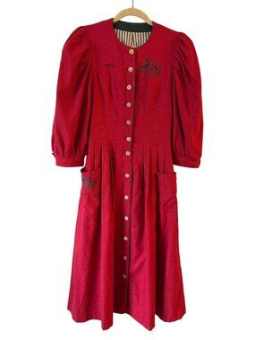 Vintage Rare Austrian SALZBURGER DIRNDL Red Duck Embroidery Tracht Princess Cott